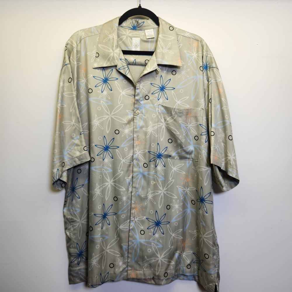 Vtg Burma Bibas Men's 100% Silk Abstract Camp Shirt Lrg Atomic Starburst MCM